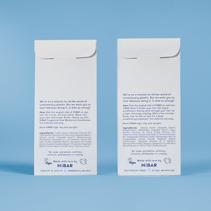 Photo of the back of the packaging of the shampoo bar and conditioner bar set.