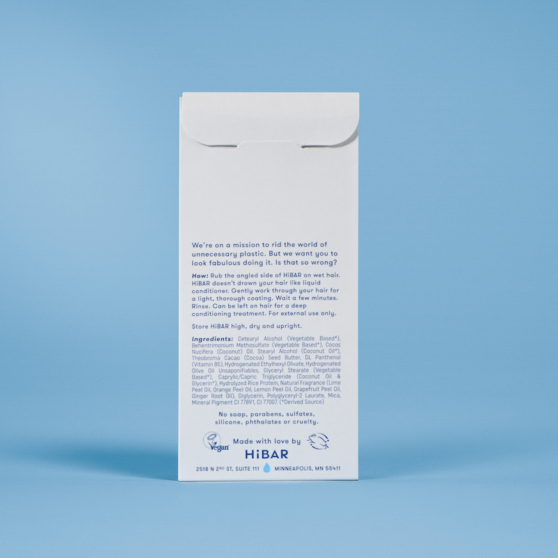 Photo of the back of the packaging of the shampoo bar and conditioner bar set.