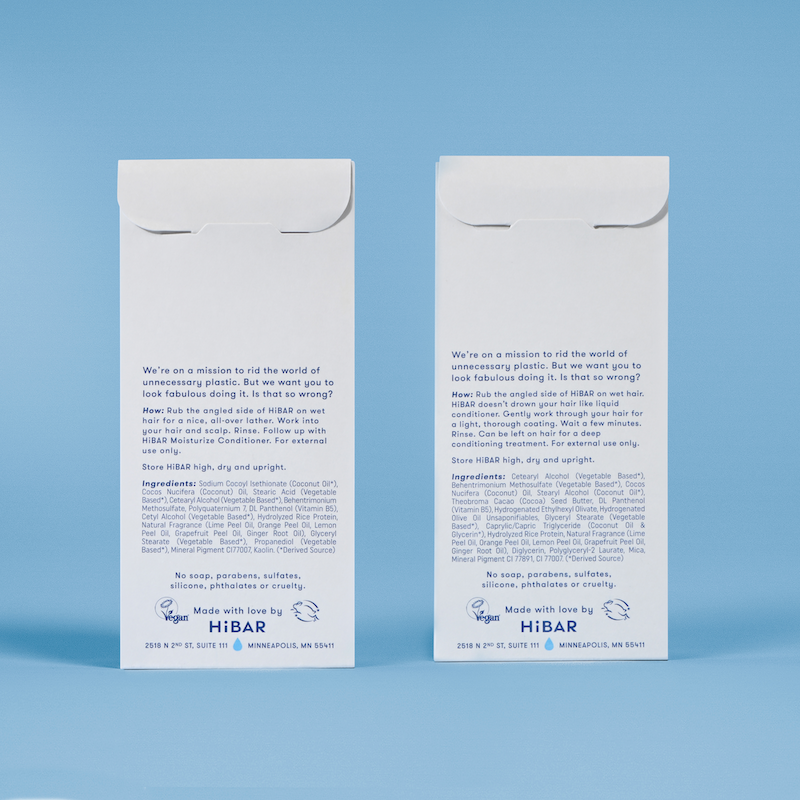 Photo of the back of the packaging of the shampoo bar and conditioner bar set.