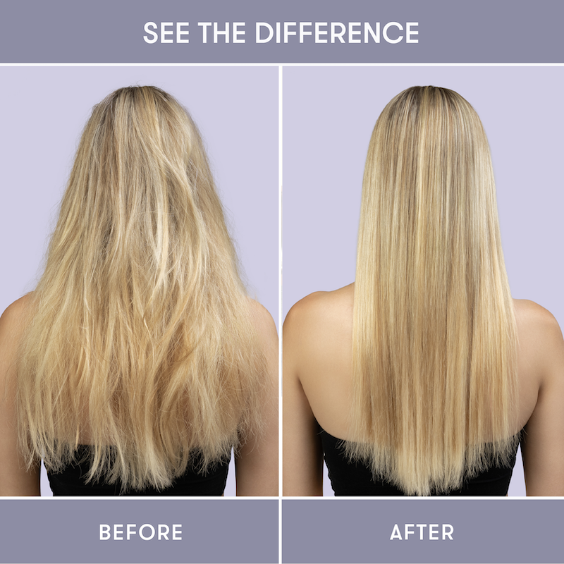 Before and after comparison showing hair before and after using HiBAR shampoo and conditioner bars.