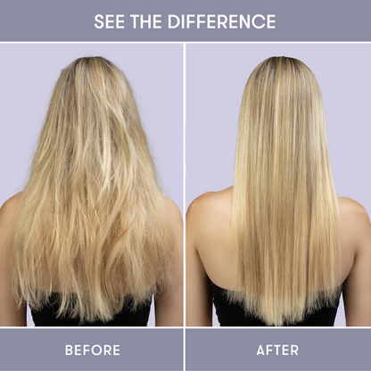 Before and after comparison showing hair before and after using HiBAR shampoo and conditioner bars.